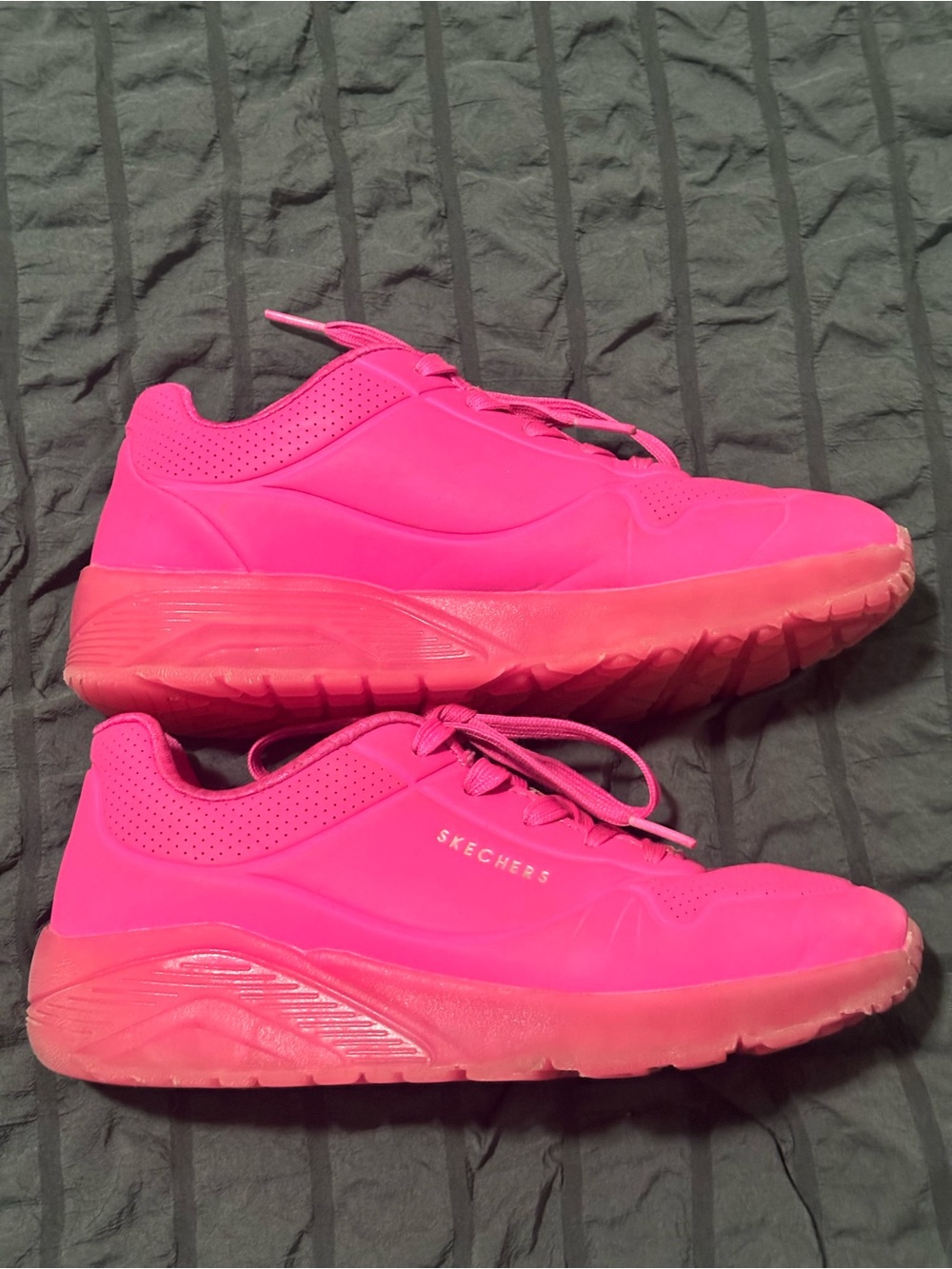 Skechers Kids Neon Pink Lace-Up Sneakers - Picture 3 of 6